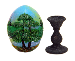 Декоративное яйцо " Летний пейзаж" с  каменной росписью 110-50-50мм вес 47 гр
