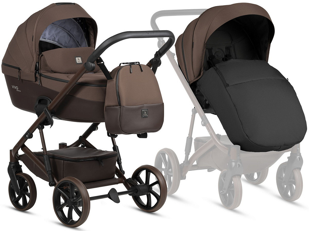 Детская коляска Tutis Viva 6 Plus Essential 4 в 1 с автокреслом Elo Lux EduSky Black и базой 1612067 Espresso
