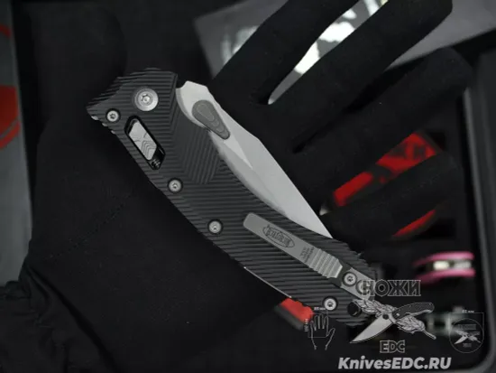 Microtech Amphibian Ram-Lok S/E - нож складной, черн. алюм. рук-ть, стоунвош клинок