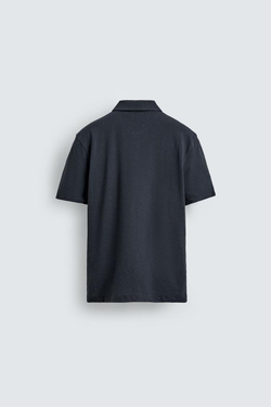 ZARA ПОЛО REGULAR FIT ИЗ ХЛОПКА И ЛЬНА, МОРСКОЙ ТЕМНО-СИНИЙ