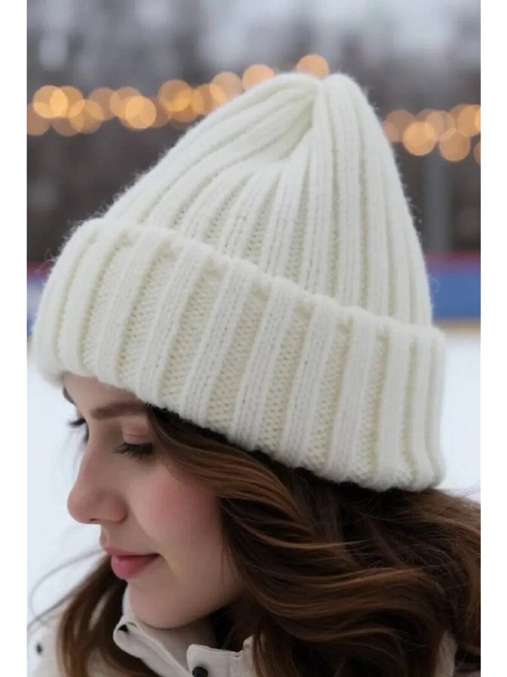 шапка вязаная теплая зимняя с отворотом стильная