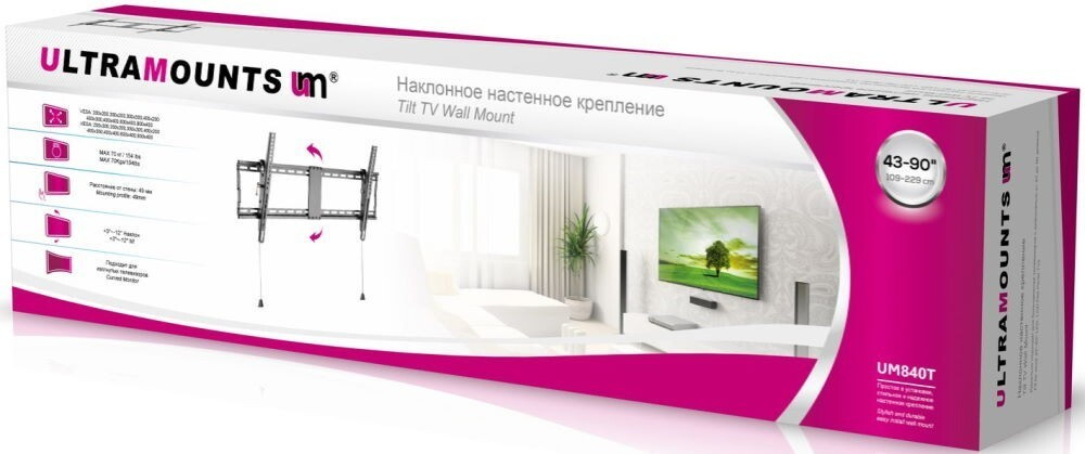Кронштейн для телевизора Ultramounts UM 840T черный 43;-90; макс.70кг настенный наклон