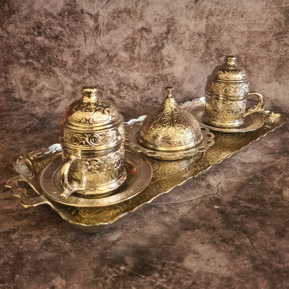 Кофейный набор "Бочонок" на 2 персоны с подносом/ACAR. Турция (серебристый)