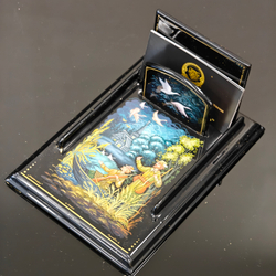 Подставка для блока для записей ручной росписью Палех "Охотники"