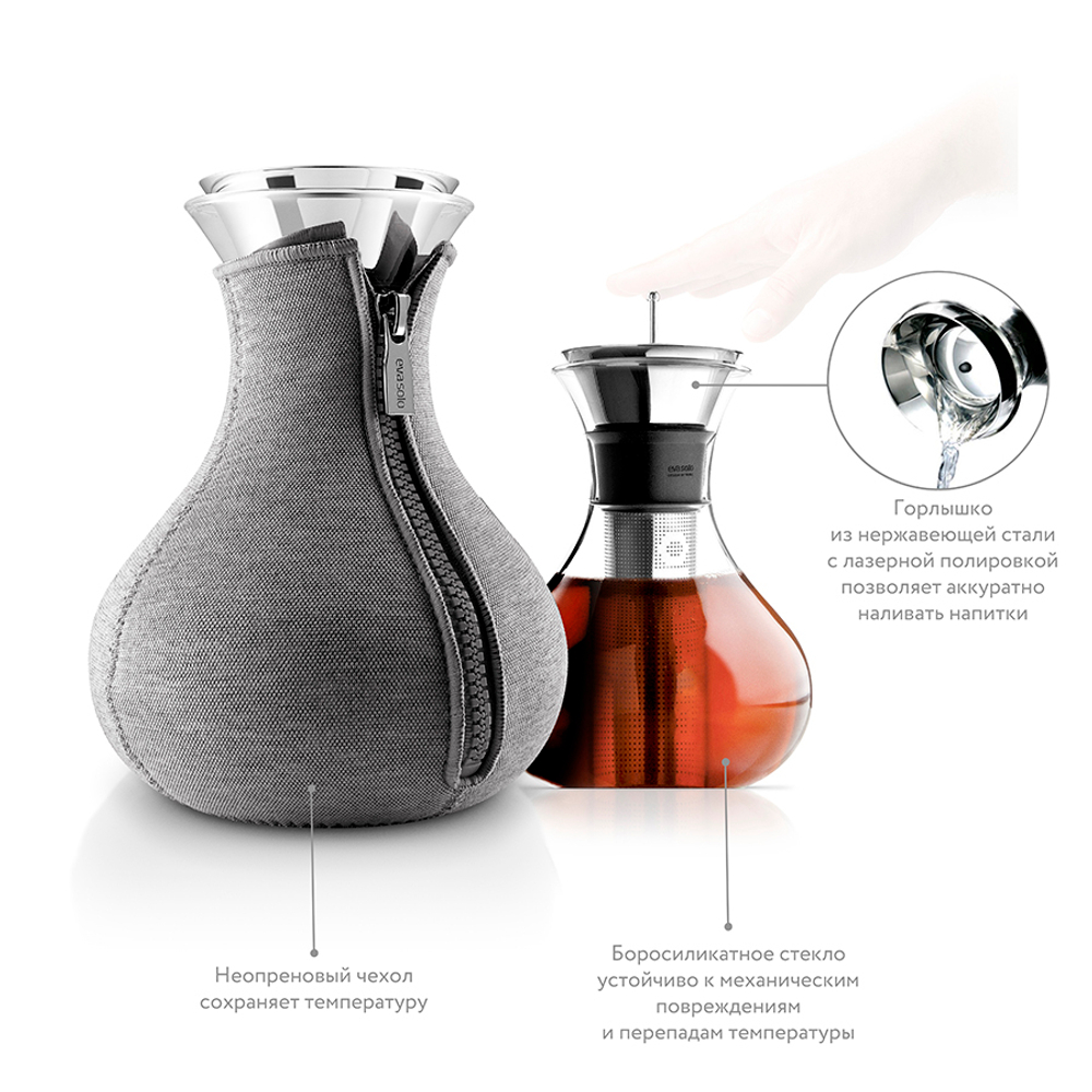 Чайник заварочный tea maker в неопреновом текстурном чехле, 1 л, темно-серый
