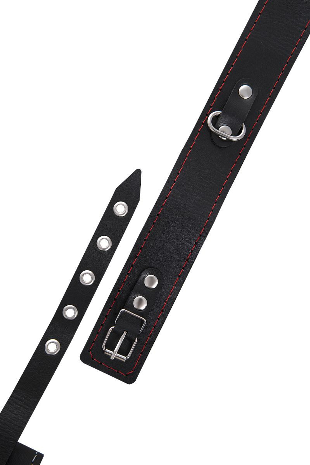 Черный двухслойный ошейник с красной строчкой и поводком (Цвет: черный)