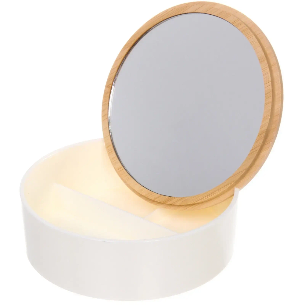 Зеркало настольное - органайзер с бамбуковой крышкой «БРАМИНГЕМ», цвет белый, 14,5*14*,5см (коробка)