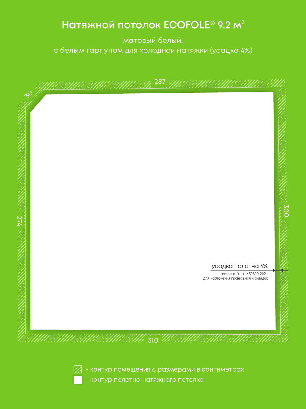 Матовый натяжной потолок 9.2 м2