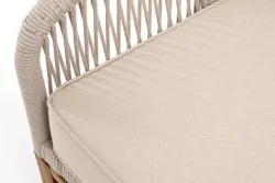 "Канны" диван 2-местный плетеный из роупа, основание дуб, роуп бежевый круглый, ткань бежевая 15052