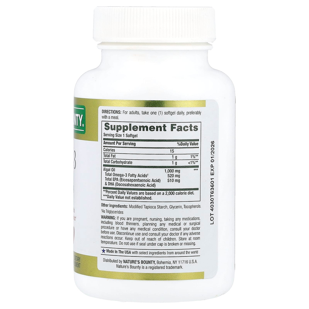 Nature's Bounty, Омега-3 на растительной основе, 1000 мг, 30 вегетарианских капсул