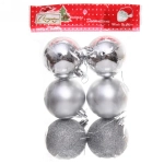 Новогодние шары 6 см (набор 6 шт) «Микс фактур», Серебро (пакет)