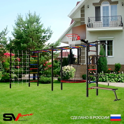 Уличная шведская стенка Sv Sport рукоход х 2 с комплектом турник прямой У52744.2К (Турник/Брусья/Стойка/Скамья/Гнездо 115см/Щит баскет/Сетка)
