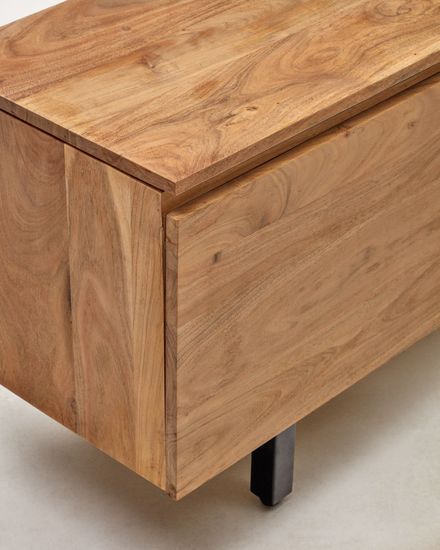 Тумба под телевизор Uxue с 4 дверцами из массива акации с беленой отделкой 200 x 58 см