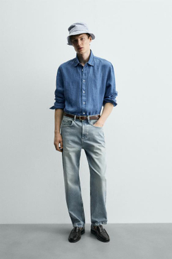 ZARA ДЖИНСЫ STRAIGHT ДЛИНОЙ ДО ЩИКОЛОТКИ, ГОЛУБОЙ