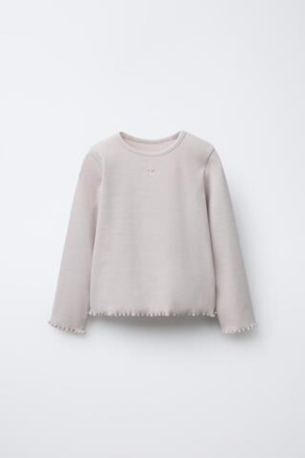 ZARA ФУТБОЛКА В РУБЧИК С СЕРДЦЕМ, ЦВЕТ ЛЬДА