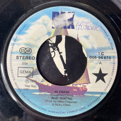 Винтажная виниловая пластинка 7 дюймов (маленькая пластинка) Suzi Quatro 48 Crash (Германия 1973)