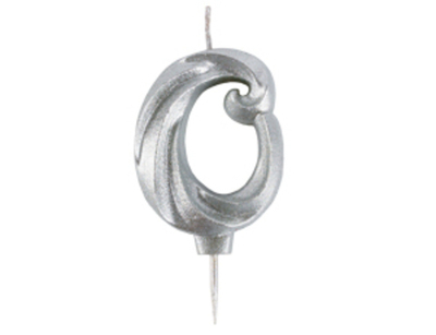 Свеча Цифра 0 витая серебро 5см