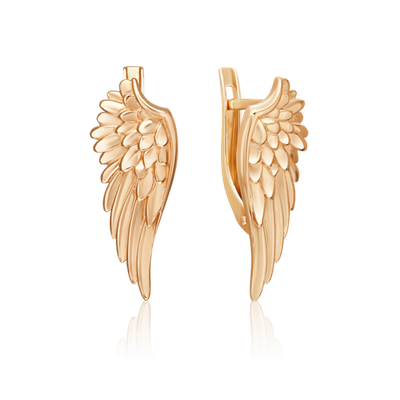 Серьги «Крылья Ники» с английским замком из красного золота