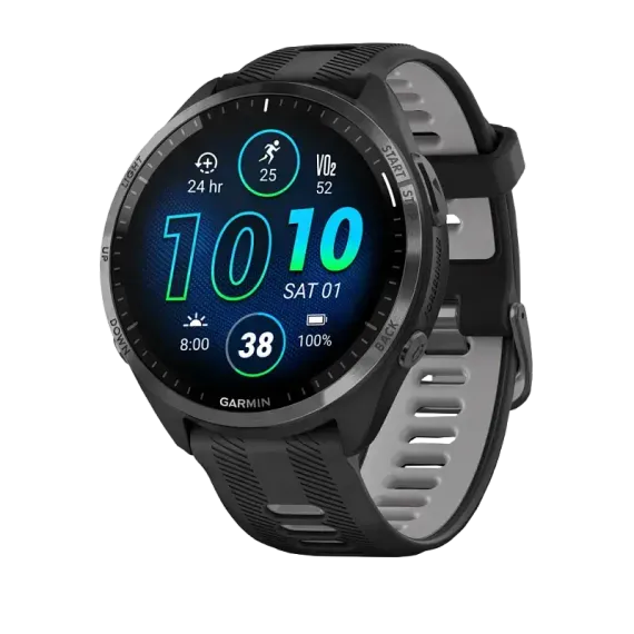 Garmin Forerunner 965 черные, темно-серый DLC титановый безель, с черным ремешком