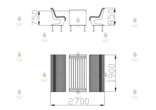 Стол с двумя скамьями со спинками на металлическом основании