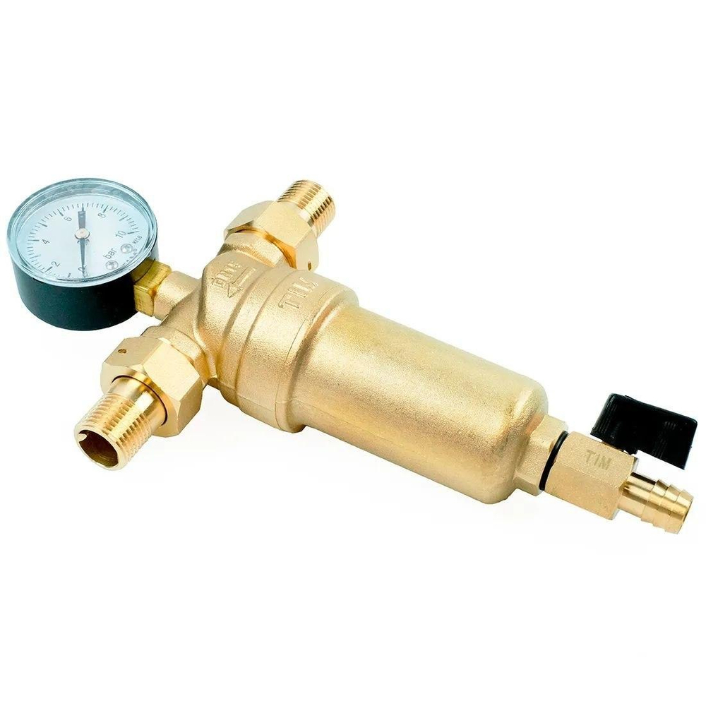 Фильтр с манометром 1/2" для гор.воды TIM JH-1001