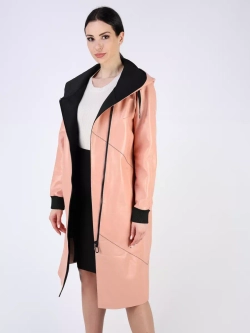 Кожаный плащ длинный с капюшоном пальто