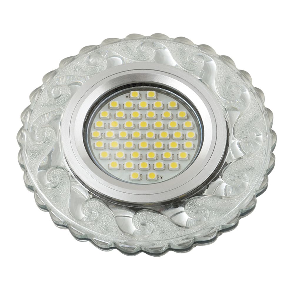DLS-L139 GU5.3 GLASSY/CLEAR Светильник декоративный встраиваемый, серия Luciole. Без лампы, цоколь GU5.3. Доп. светодиодная подсветка 3Вт. Стекло. Зер