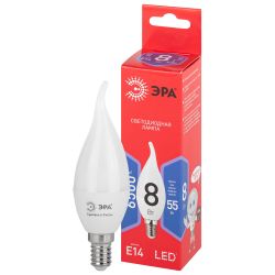 Лампа светодиодная ЭРА RED LINE LED BXS-8W-865-E14 R 8Вт свеча на ветру холодный дневной свет Е14 | Лампы cветодиодные Свеча (B/C)