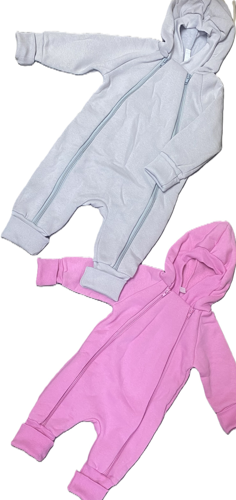 Комбинезон из футера 3х нитки с начесом с капюшоном с открытыми ножками, размеры 68,80