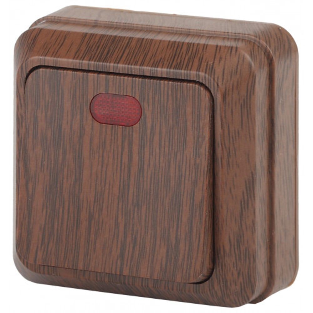 Выключатель Intro Quadro 2-102-10 одноклавишный с подсветкой, 10А-250В, IP20, ОУ, венге |