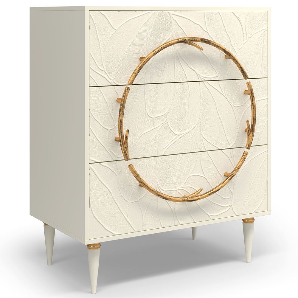 Комод Арт Колор leaves Классик Голд с 3 ящиками Кремовый белый