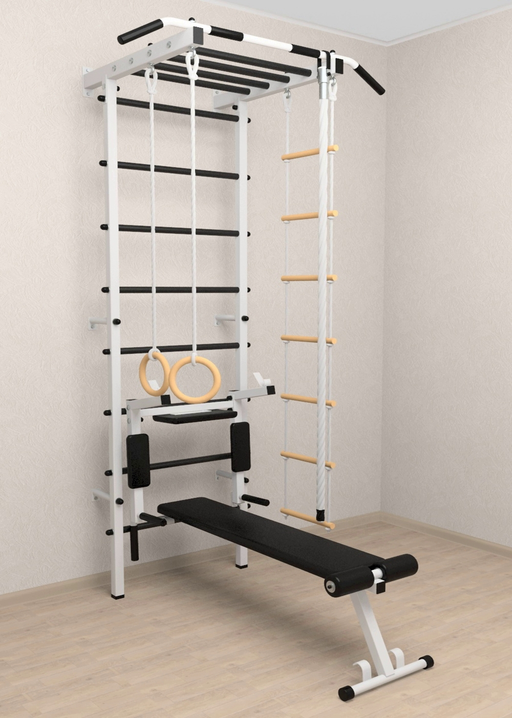 Шведская стенка Sv Pro рукоход 855 (Турник Pro рукоход/Брусья/стойка/Скамья/Канат/Кольца/Лестница)