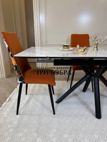 Кухонный раскладной стол "Монако" из керамогранита, белый мрамор и 4 стула ТРОПИК