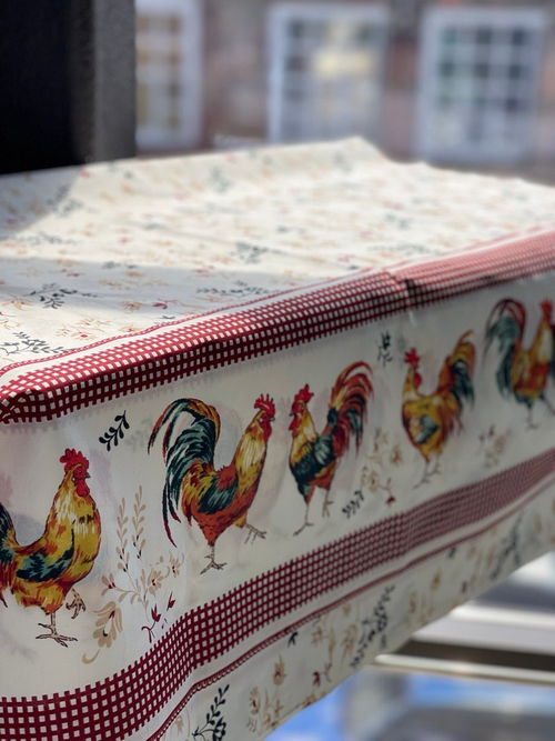 Ткань льняная плательная "Петушки"