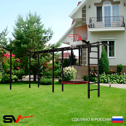 Уличная шведская стенка Sv Sport рукоход х 2 с комплектом турник прямой У52133К (Турник/Гнездо 80см/Щит баскет/Кронш бокс)