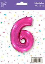 Шар (40''/102 см) Цифра, 6, Фуше, 1 шт. в уп.