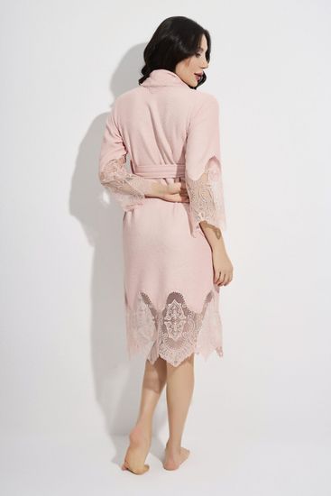 4155 Халат женский велюровый Nusa BAMBOO BUKLE 2XL пудра с воротником
