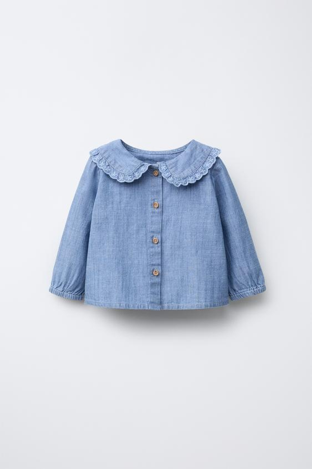 ZARA БЛУЗА ИЗ СТРУЯЩЕЙСЯ ДЖИНСОВОЙ ТКАНИ, ВЫЦВЕТШИЙ СИНИЙ