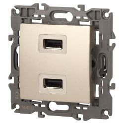 14-4110-04 ЭРА Устройство зарядное USB, 230В/5В-2100мА, IP20, Эра Elegance, шампань