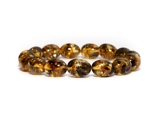 Браслет из натурального камня янтаря, оливка 13 на 11 мм