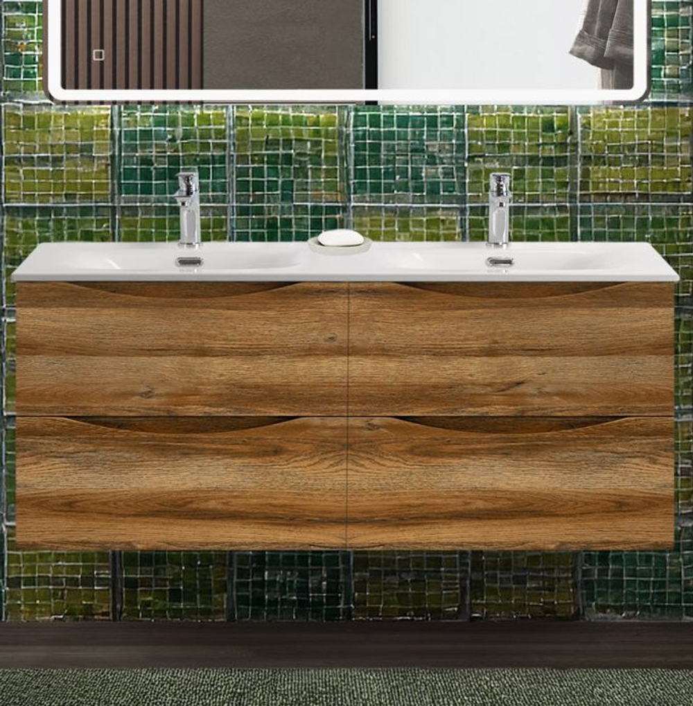 Тумба с раковиной подвесная BelBagno MARINO-CER-N-1200-4C-SO-RR-P Rovere Rustico, раковина белая BB-8099-120-2 с 2-я чашами