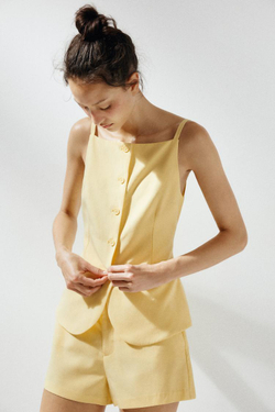 ZARA ТОП-ЖИЛЕТ С ПУГОВИЦАМИ, СВЕТЛО-ЖЕЛТЫЙ