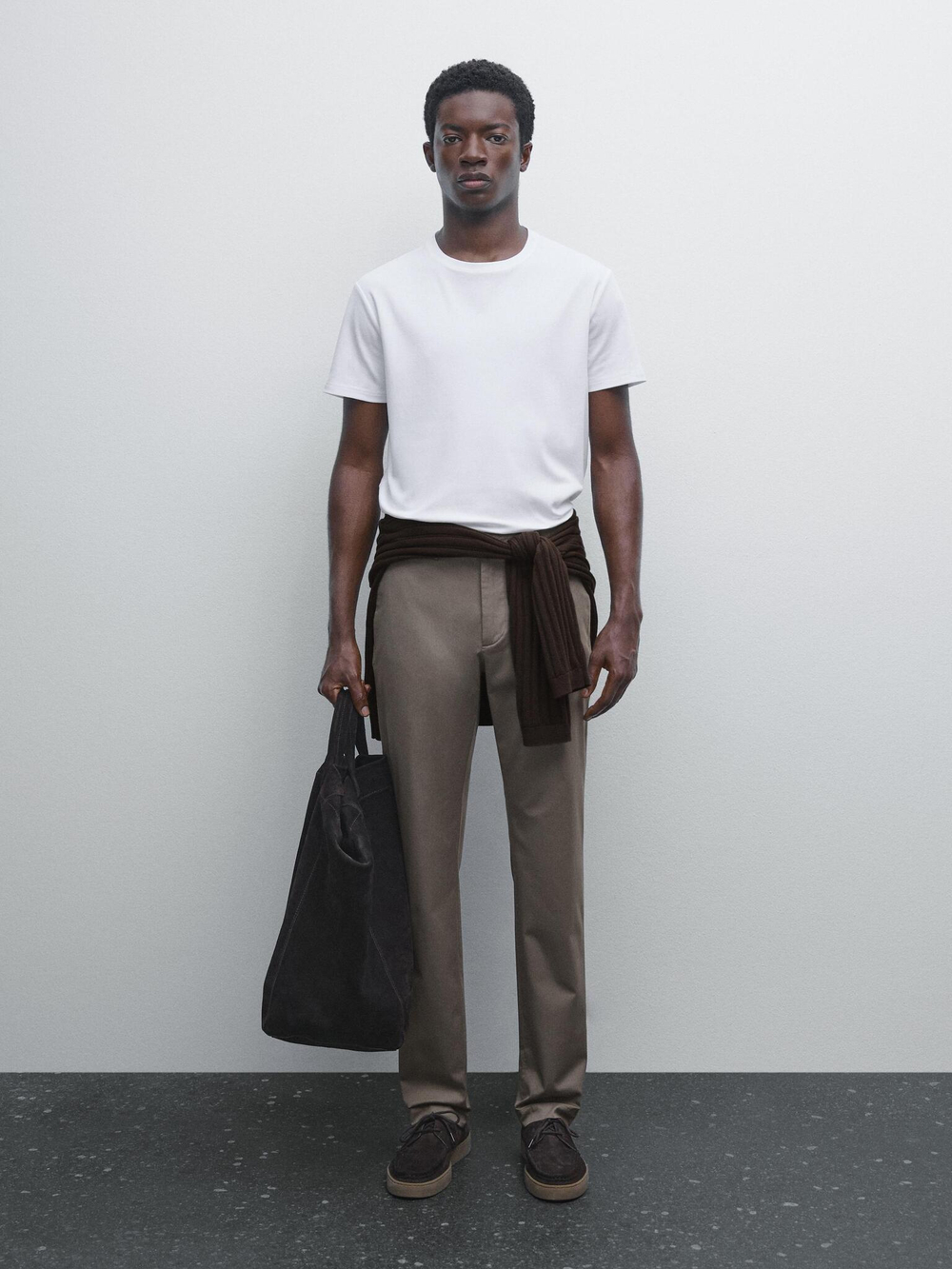 Massimo Dutti Зауженные брюки из хлопковой смесовой ткани, серо-бежевый