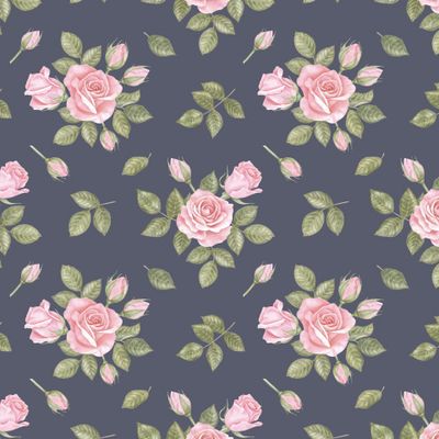 паттерн с розами на синем фоне