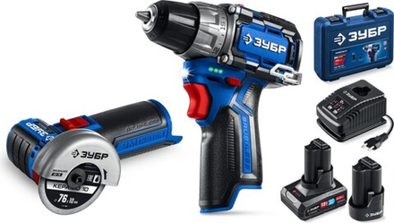 Набор аккумуляторного инструмента ЗУБР DB-121-42AB КОМПАКТ #5 (дрель-шуруповерт + УШМ + LED фонарь)