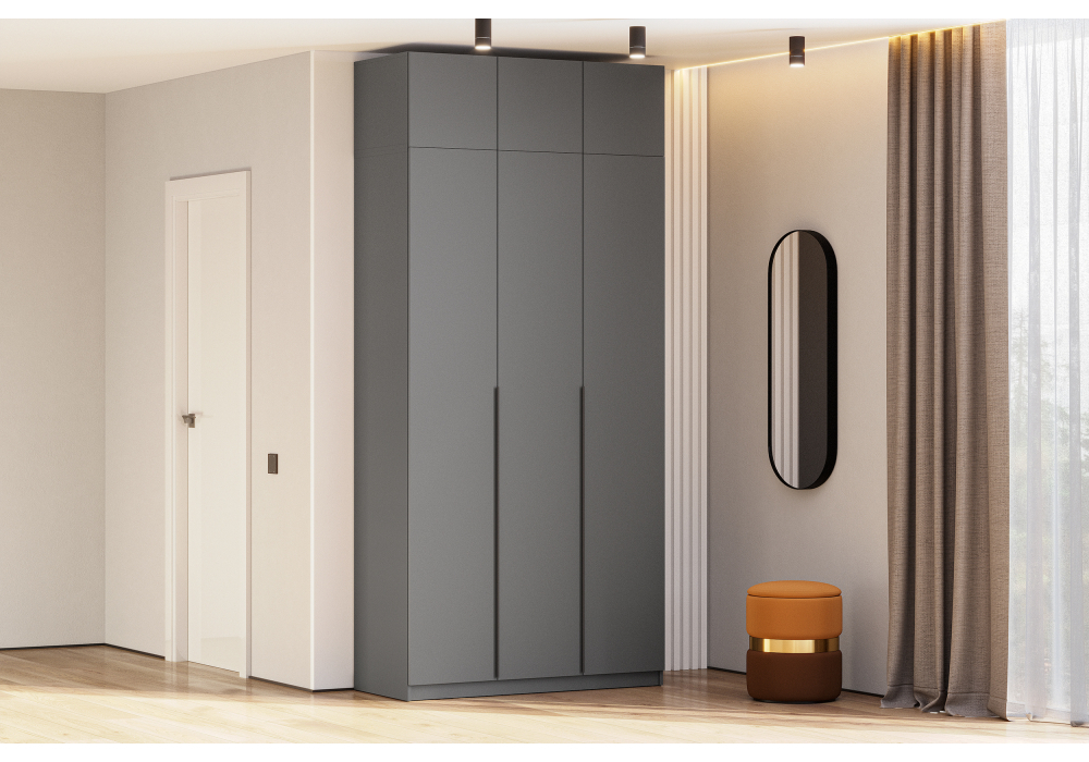 Шкаф Woodville Даиго с антресолью графит серый текстурный комплектация 2