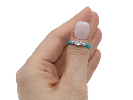 Кольцо с кристаллом и эмалью, цвет бирюза