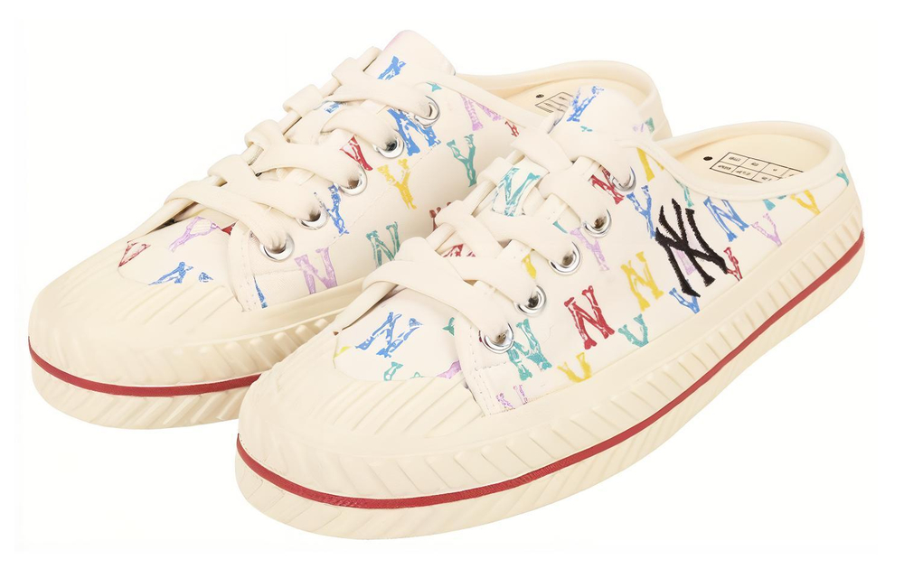MLB Playball Mule Monogram Mules Slip Resistant Abrasion Resistant Low top Canvas Shoes Unisex White