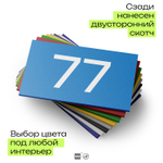 Табличка с номером 77 на дверь квартиры, для офиса, кабинета, аудитории, склада, голубая 120х70 мм, Айдентика Технолоджи