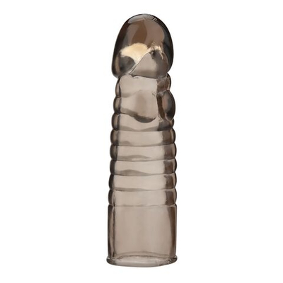 Дымчатая насадка-удлинитель Ribbed Realistic Penis Enhancing Sleeve Extension - 15,2 см. (Цвет: серый)